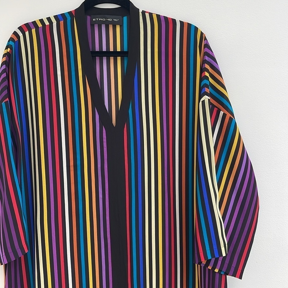 ETRO Colourful stripe 100% Silk oversized kaftan Dress size 40 S-L NEW - Picture 3 of 7